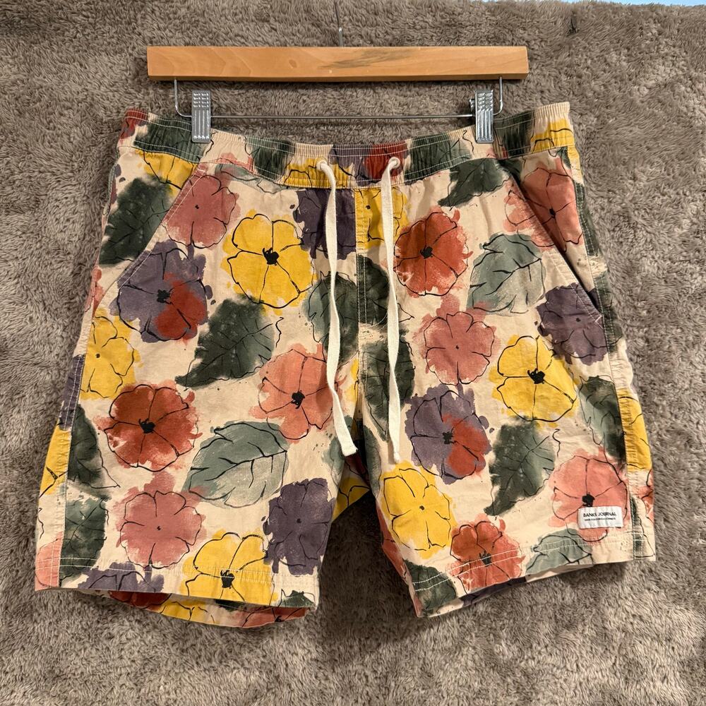 Banks Journal Swim Trunks Shorts Cotton Beige Floral XL Extra Large